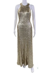 Slate & Willow Womens Textured Halter Top Zip Sequenced Dress Gold Tone Size M - Picture 1 of 7