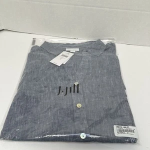 Túnica J. Jill Nueva Con Etiquetas Relajada Popover Cambray Lino Blueridge/Blanco Talla Pequeña Alta - Imagen 1 de 8
