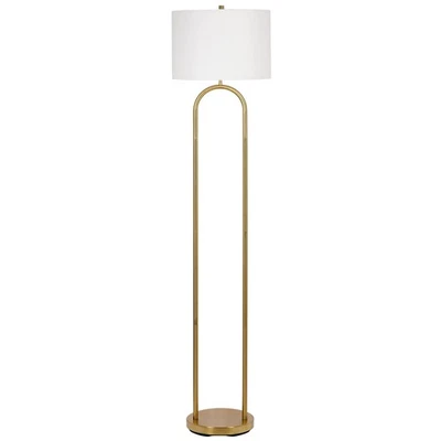 Kenroy Home Isla Gold Floor Lamp with Rounded Base and White Linen Drum Shade... - Image 1 of 4
