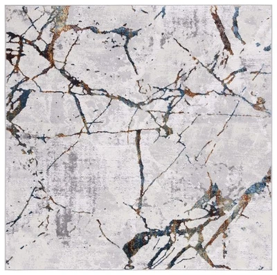Amelia Collection Area Rug - 3' Square, Grey & Blue Gold, Modern Abstract Des... - Image 1 of 4