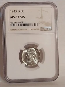 1943 D NGC JEFFERSON NICKEL MINT STATE MS67 -MS 67 - 5 FS -5 FULL STEPS - Picture 1 of 3