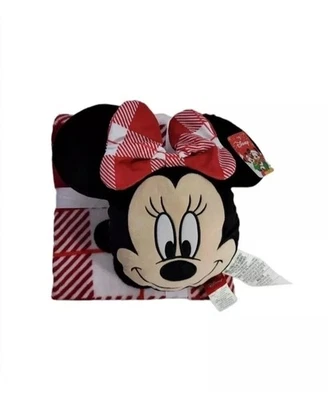 Disney Minnie Mouse Plush Pillow & Throw Blanket Set Red White Gingham Bow New - Image 1 of 4