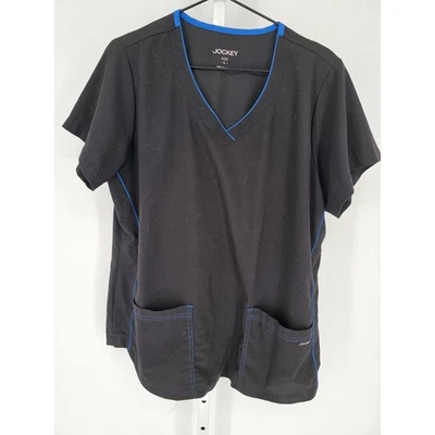 Blusa Médica Jockey Para Mujer Talla L Manga Corta Cuello en V Borde Negro Azul Foto 1 de 3