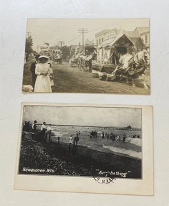 Two Kewaunee WI Wis Postcards - RPPC of a July 4th Parade 1911 RARE - Picture 1 of 11