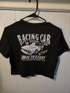 Womens Race Car Graphic Crop Top Black Size Large - Picture 1 of 3