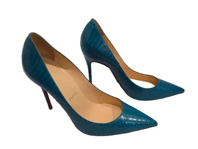 CHRISTIAN LOUBOUTIN Blue "So Kate" Watersnake Pumps - Size 37.5 - NWOB - Image 1 of 4