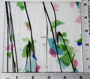 5" x 5" SPRING FRACTURES WITH BLACK STREAMERS ON CLEAR 3mm BULLSEYE GLASS 90 COE - Picture 1 of 3