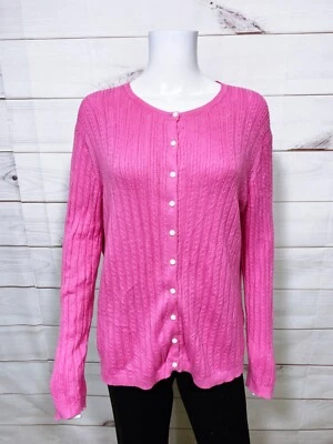 Foxcroft Womens Cardigan Size L Pink Button Up Long Sleeve 100% Supima Cotton - Image 1 of 4