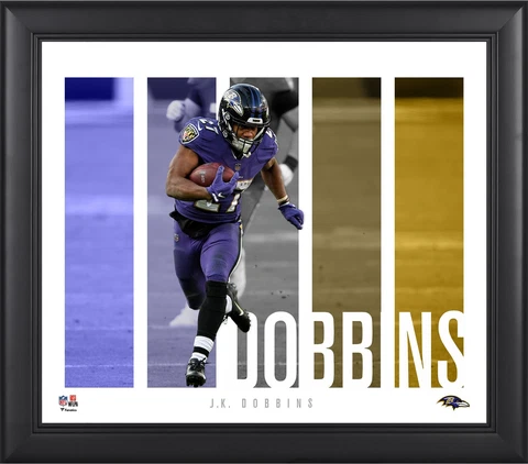 J.K. Dobbins Baltimore Ravens Framed 15" x 17" Player Panel Collage Cover
