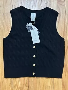 Nuovo con etichetta! JOIE 100% Cashmere Oro Bottone Maglia Cavo Maglione Gilet Nero Donna Taglia S - Foto 1 di 9