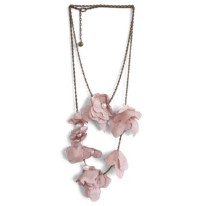 69505 auth LANVIN blush pink silk FLOWER PETALS & PEARL Necklace - Picture 1 of 6