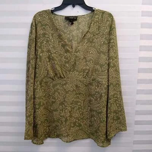 Venezia Green Floral Long Sleeve Blouse with Decorative Crystals - Size: 18/20 - Picture 1 of 6