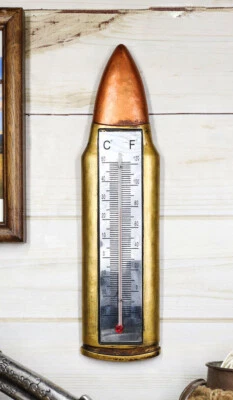 Western Military Hunting Themed Rifle Shell Ammo Bullet Shaped Wall Thermometer Foto 1 de 4