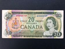 1969 Canada $20 Twenty Dollar Banknote, Lawson / Bouey BC-50b Low Serial Number