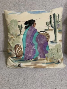 Cuscino tribale indiano nativi americani vintage dipinto a mano disegni opere d'arte - Foto 1 di 7