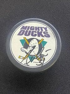Anaheim MIGHTY DUCKS 10/8 1993 Inaugural Game I WAS THERE Puck (Guy Herbert Auto - Picture 1 of 2
