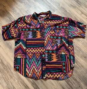 Vtg 90s Blouse Geometric A Personal Touch Made In USA Colorful Womens Size 18W  - Picture 1 of 8