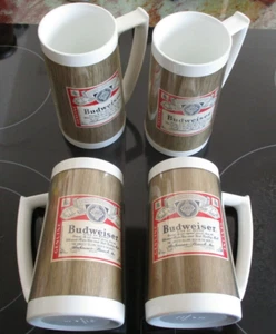 4 BUDWEISER Beer WOOD GRAIN West Bend THERMO-SERV Mugs lot of 4 set Vintage * - Picture 1 of 8