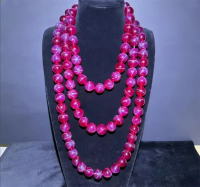 Top quality Lab-Created AAAA+Red Star Ruby Round Bead Necklace 10mm 12mm108 Bead - Image 1 of 4