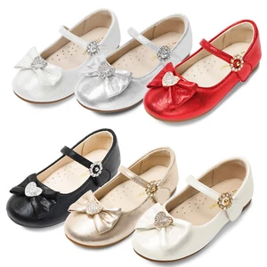 Girls Mary Jane Flat Shoes Rhinestone Buckle Ballerina Flats Wedding Party Shoes - Picture 1 of 16