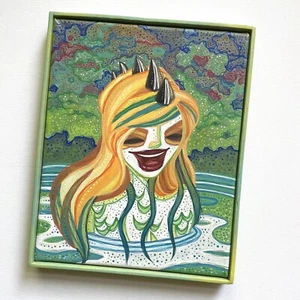 Original Pop Art Contemporary Framed Swamp Siren Acrylic Painting By Ash Lethal - Picture 1 of 10