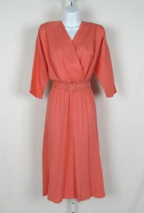 VTG 1970s 80s ITEMS CALIFORNIA DRESS & BELT CORAL COLOR RAYON FLAX FABRIC BELT - Picture 1 of 10