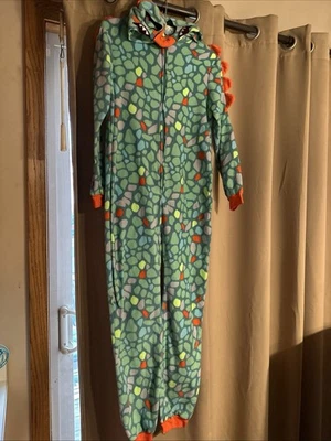 猫和杰克恐龙绿色 1 件拉链抓绒睡衣带 Hood 男女皆宜 12-14 状况极佳 — 第 1/4 张图片