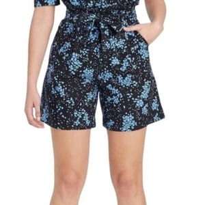 Who What Wear Paperbag Shorts Größe 10 schwarz und blau Taschen Stoff Schleife Gürtel neu mit Etikett - Bild 1 von 10