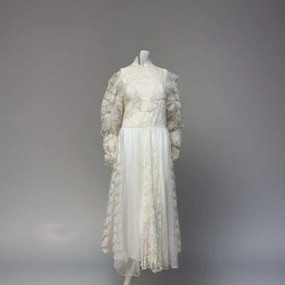 Vintage Wedding Dress Off White Lace Tier Puff Ruffled Sleeve No Tags? - Image 1 of 4