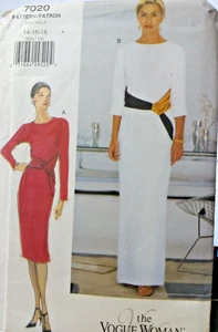Vogue Sewing Pattern 7020 Misses 14-18 Straight Lined Dress Bias Drape Back Slit - Picture 1 of 7