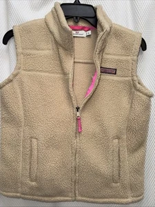 Vineyard Vines Girl’s Beige Pink Full Zip Sherpa Fleece Harbor Vest Size Large - Picture 1 of 6