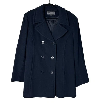 Bromley Collection Vintage Coat Wool Peacoat Double Breasted Button Navy Blue L Foto 1 de 4