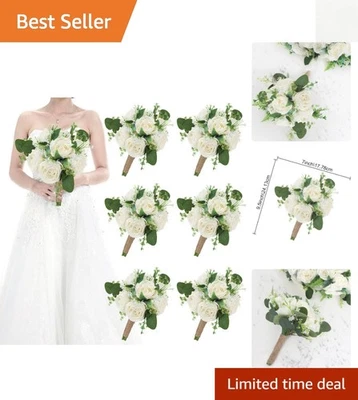 Set of 6 Bridesmaid Bouquets for Wedding - 7 Inch Artificial Ivory Flower Bouque - Image 1 of 4