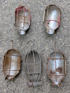 FIVE (5) Vintage Light Bulb Safety TROUBLE Drop LIGHT CAGES Industrial STEAMPUNK - Picture 1 of 16