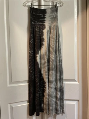 Lucky Brand Skirt Womens XS Black Gray Tie Dye Maxi Foldover Waist Stretch Boho - Image 1 of 4