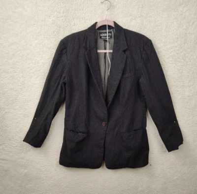 Blazer clásico Adolfo para mujer traje 10 negro mezcla de lana pecho único un botón Foto 1 de 4
