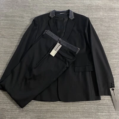 DIOR Wool Black M Woven Suit Blue Denim Collar & Waistband Size 52 IT / 42R US - Image 1 of 4