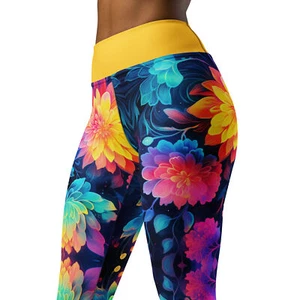 Moonflower Leggings - Vibrant Floral Rainbow Flowers Women Fitness Yoga Pants - Picture 1 of 17