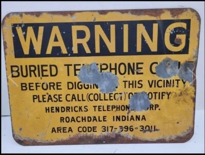 Vintage General Telephone Caution Cable Underground Sign METAL INDUSTRIAL Steam  - Image 1 of 3