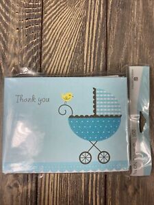 American Greetings 20 Thank You Baby Stroller With Bird Blue Boy Note Cards