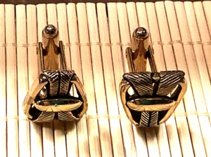 Cufflink Set Gold Tone Textured Ribbon Metal Bullet Style Lot 39B - Picture 1 of 2