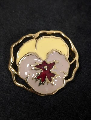 Broche Flor Pensamiento Avon Vintage Flor Completa Esmalte Amarillo Tono Dorado Foto 1 de 4