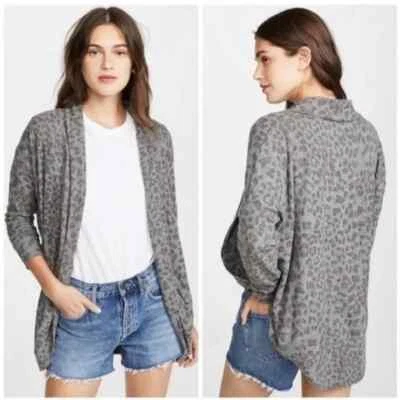 Cárdigan Sundry Estampado Leopardo Gris Carbón Frente Abierto Informal Para Mujer’s Grande Foto 1 de 4