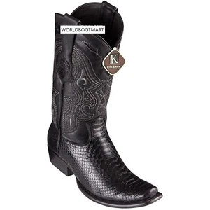 King Exotic BLACK Genuine PYTHON SNAKE Western Boot Dubai Square Toe D 4795705 - Picture 1 of 2