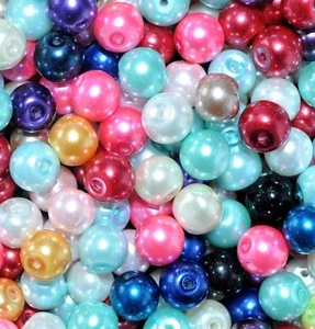  quality string of 75 cm round glass pearl beads 6 & 8 mm with 22 colour option - Picture 1 of 24