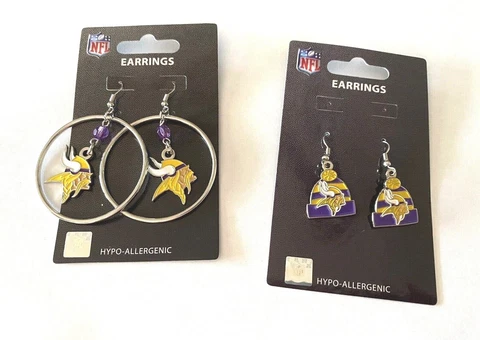 Minnesota Vikings Earrings~ Dangle Beanie Hat/Hoop With Crystal Bead  NFL Cover