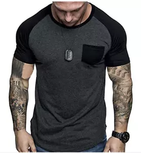 Men's Muscle Short Sleeve T-Shirt Hip Hop Hipster Gym Tee Workout Shirts Longlin - Picture 1 of 3