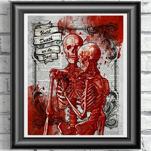 Esqueletos Calaveras Impreso De Colección Página de Diccionario Pared Arte Imagen Amantes del Gótico - Imagen 1 de 4