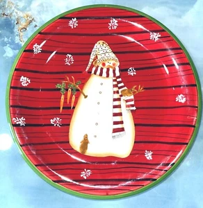 Noble Excellence Snowmates Holiday Plate Set Snowman Design Earthenware Red Gree - Picture 1 of 9