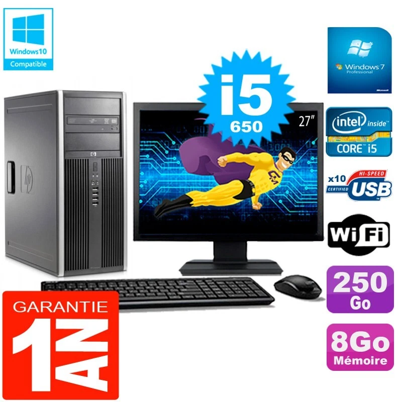 PC HP 8100 tour Pantalla 27" Core i5-650 RAM 8Go Disco 250GoNuevo DVD Wifi W7 - Imagen 1 de 1